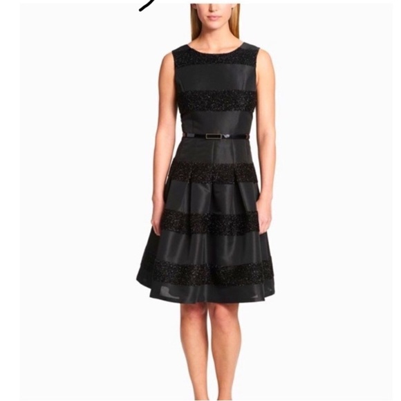 Tommy Hilfiger black tinsel stripes sleeveless black dress holiday size 16?